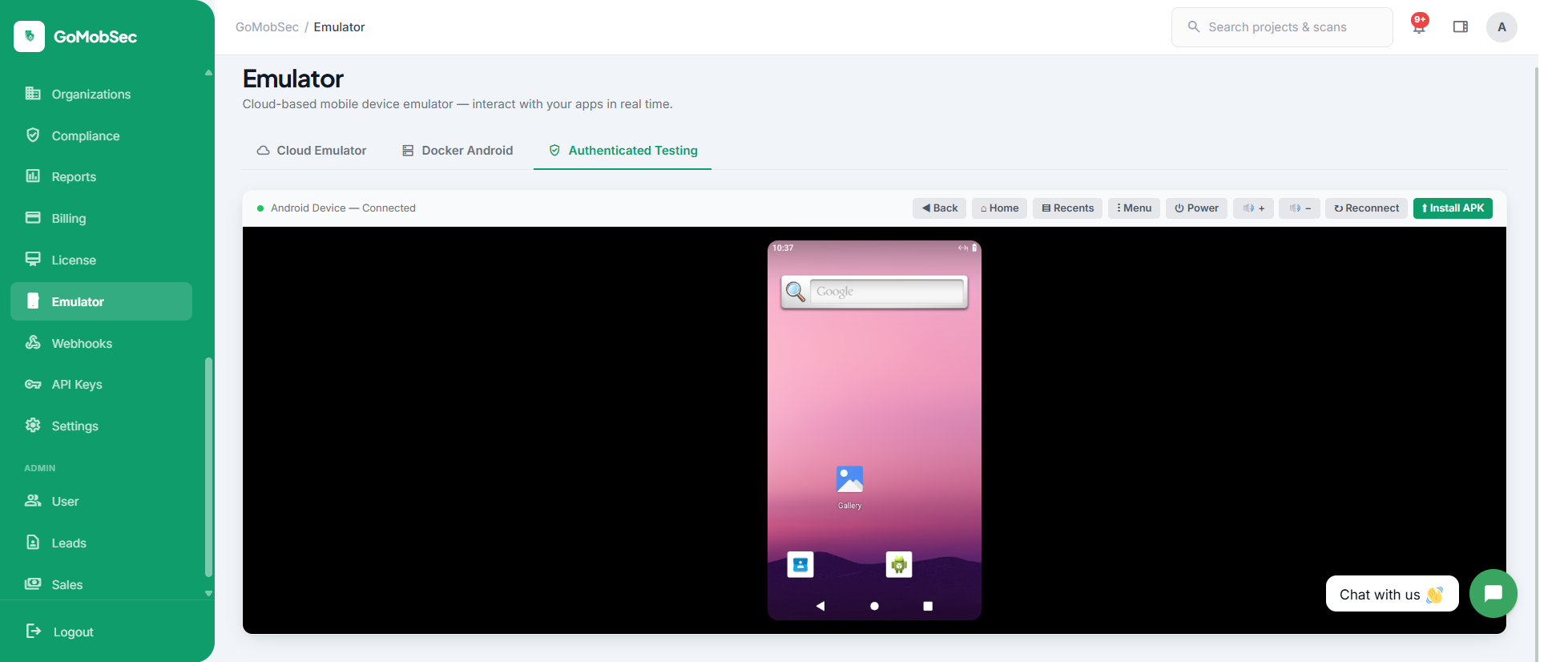 Android emulator and scanning code analysis interface